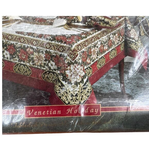 Holiday Statements Venetian Holiday 60X84" Obl Tablecloth Red/Grn/Gold Floral - Picture 6 of 7